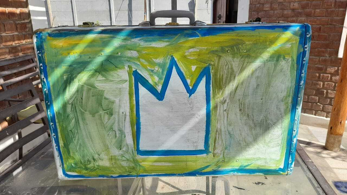 Style of Jean-Michelle Basquiat / Decorative Painting Metal Suitcase 1970s