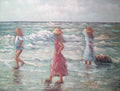 ORIGINAL: W.James - Oil canvas Painting - "Girls on the shores of the beach"