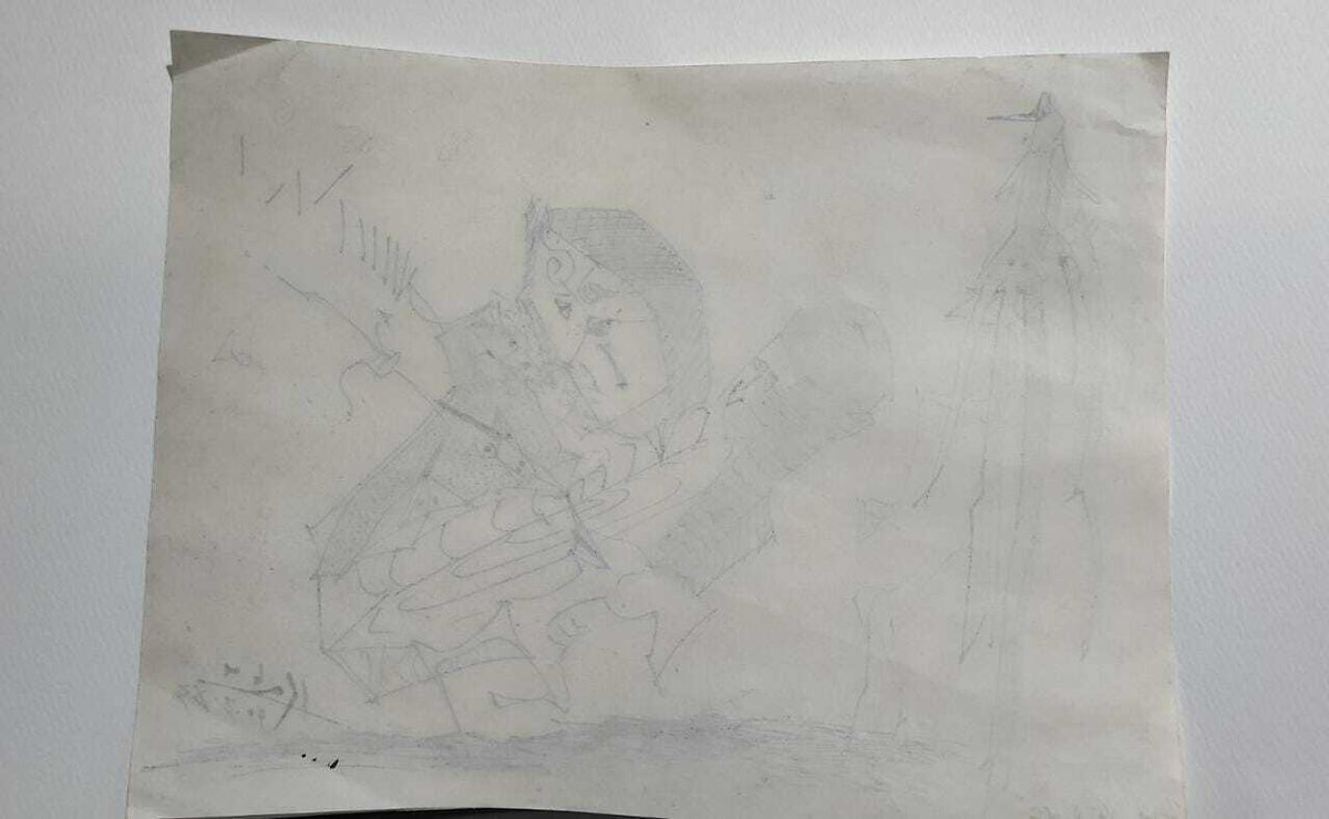 FINE PAINTING : Kahn - 1983 - Ink Drawing on paper / Very rare "The Weddingg"