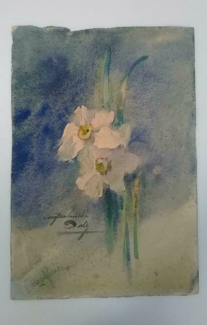 FINE Amazing Flowers Antique Painted -  Oil on Cardboard paper  - Signed 