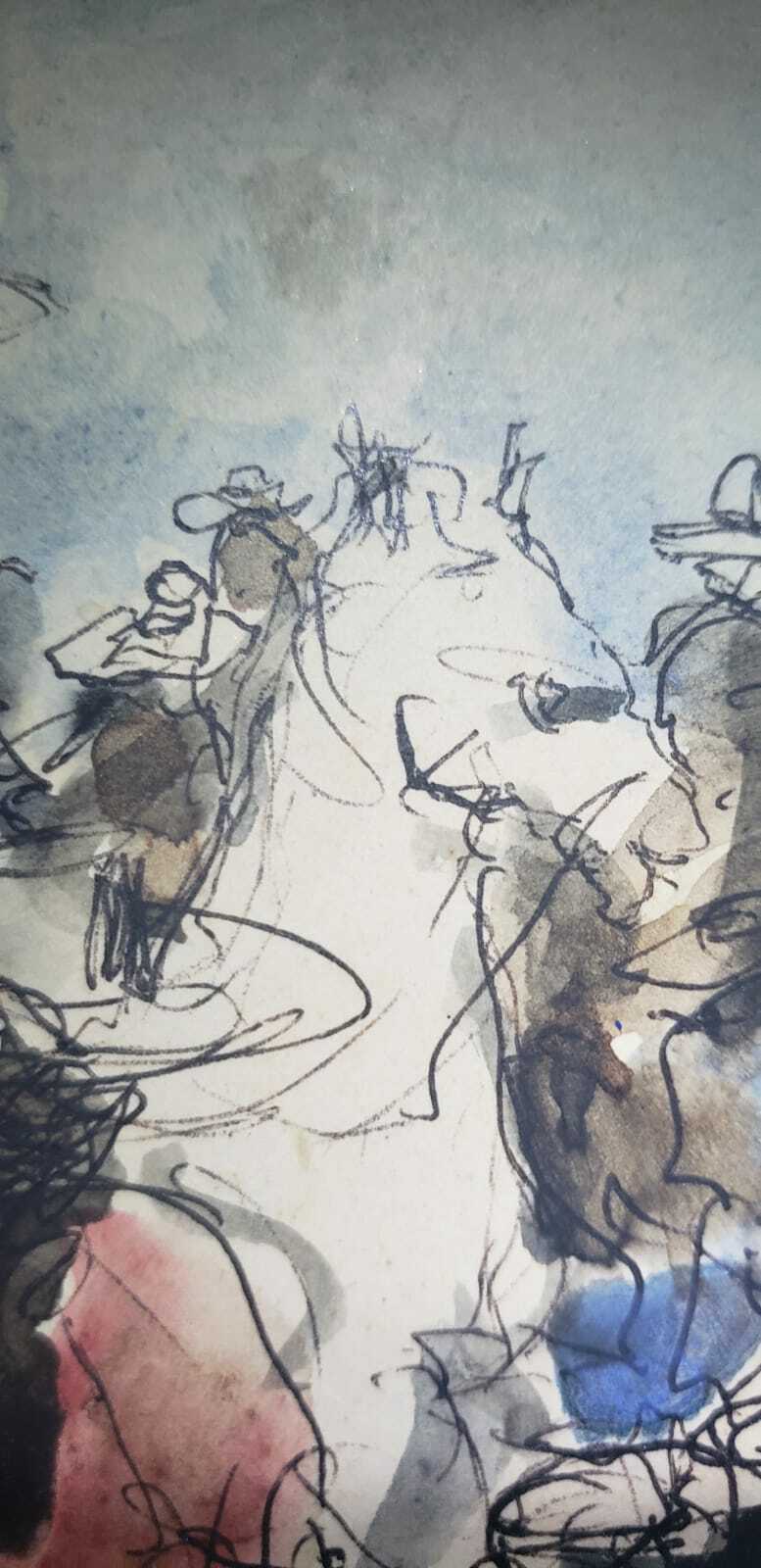 Antique Drawing Watercolor by Portocarrero - Original & Signed / Contemporary