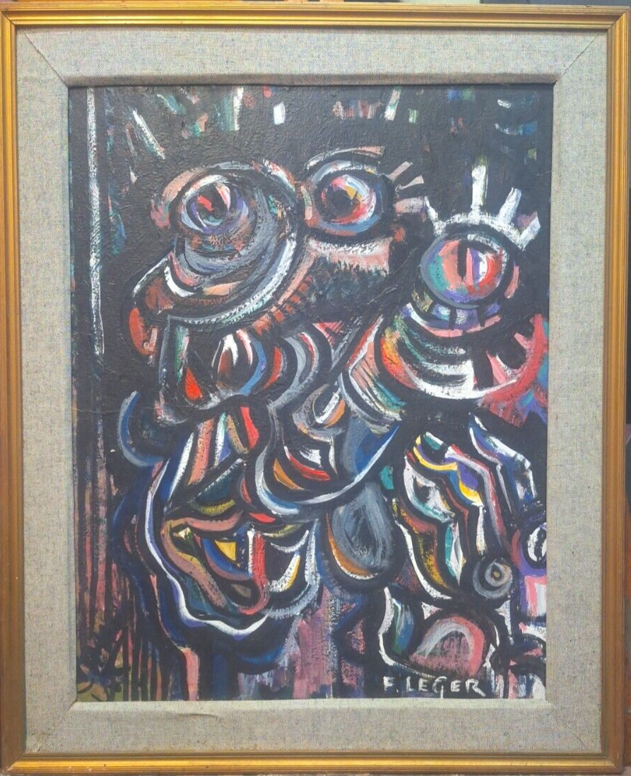 Fernand Leger (After) Amazing Oil Canvas Board  Painting - Signed