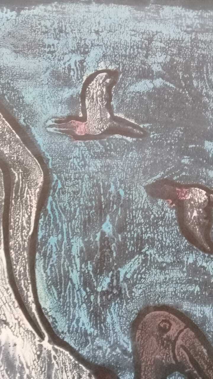 FINE Antique Painting Pastel 1987 / Signed / cardboard added to a chipboard