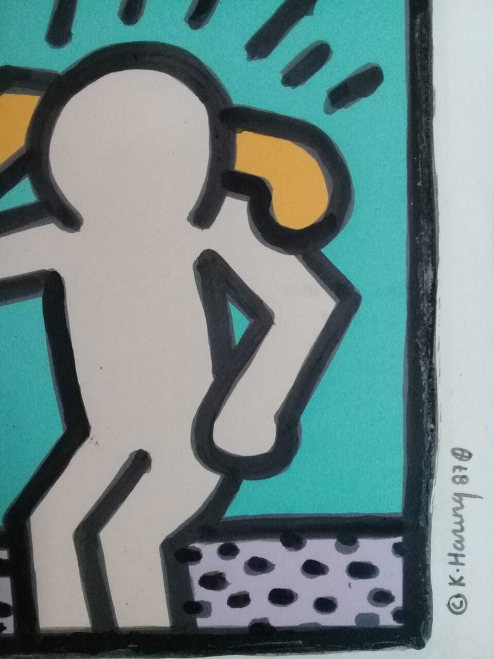 KEITH HARING Silkscreen painted - "manner of american artist" Gay Couple