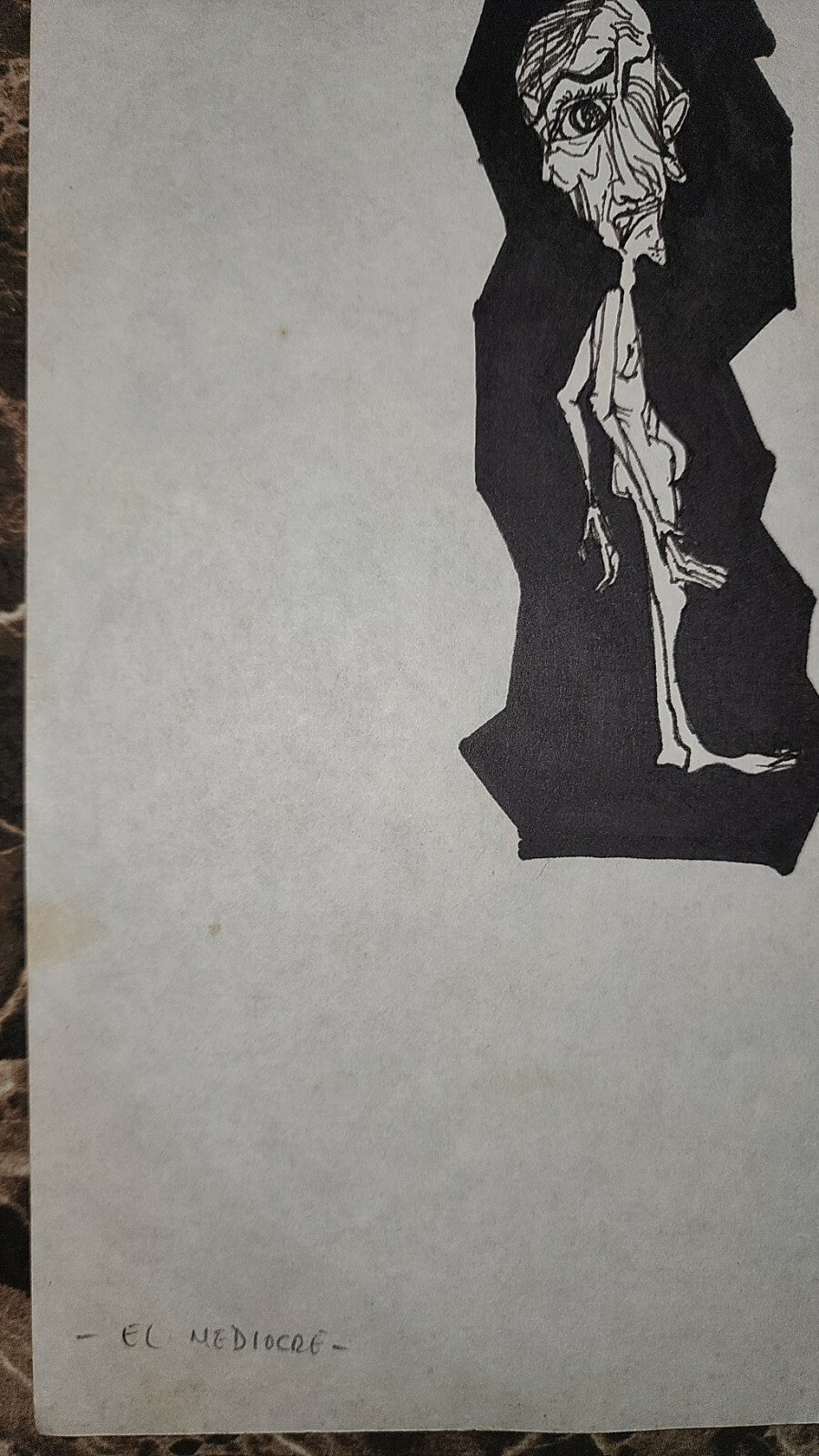 FINE Antique ink painting cardboard signed by Kahn  / "El mediocre" / Amazing