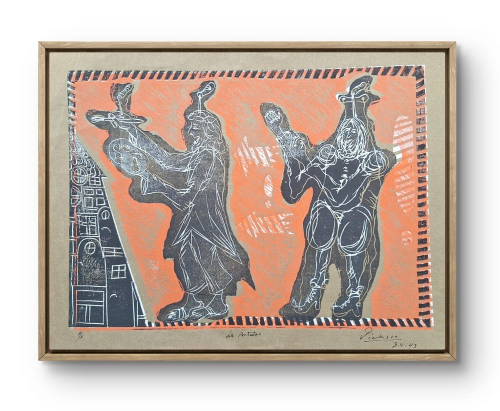 Pablo Picasso "manner of" - Colored engraving P/A - Signed & Dated 43