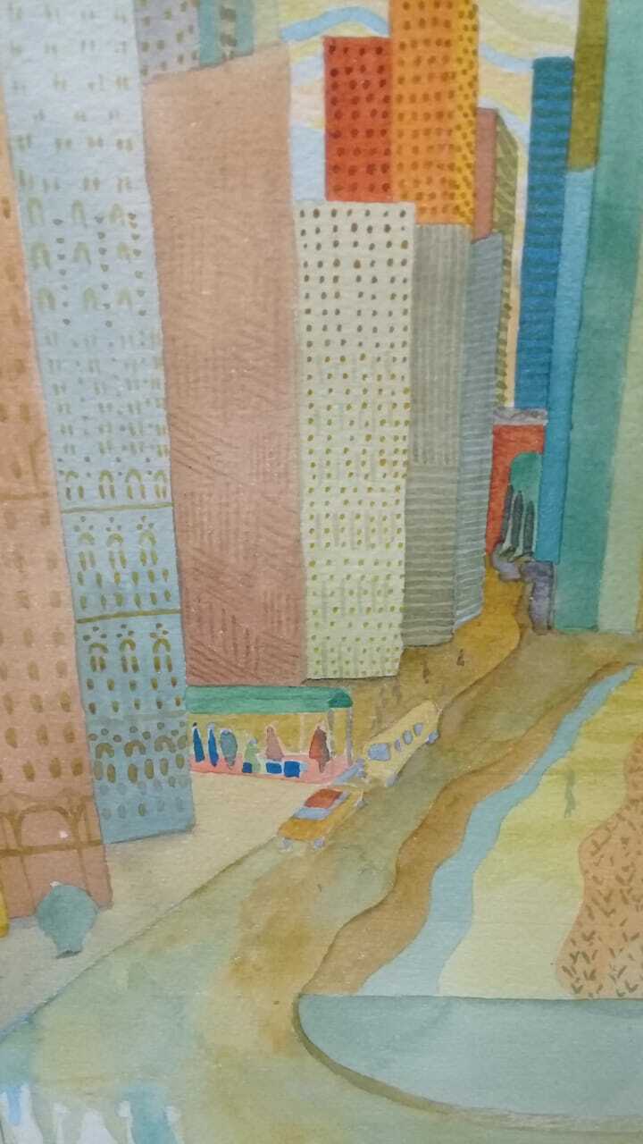 James Brooks - Park Ave " Watercolor on cardboard paper"