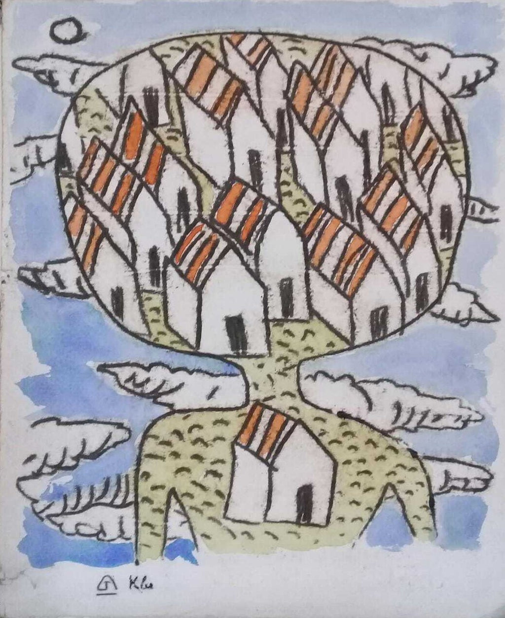 FINE ART by Paul Klee - Antique rare arwork painting on cardboard - signed 