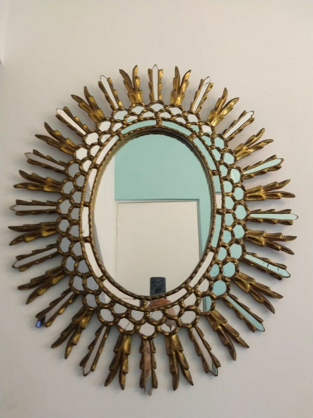 AMAZING Antique Stylish Gold Mirror Oval - Glazed style / Unique Piece A1