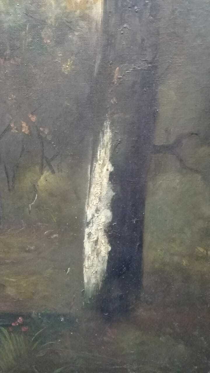 ORIGINAL Oil canvas painting : Landscape , Signed 1893 - Very rare / Style Corot