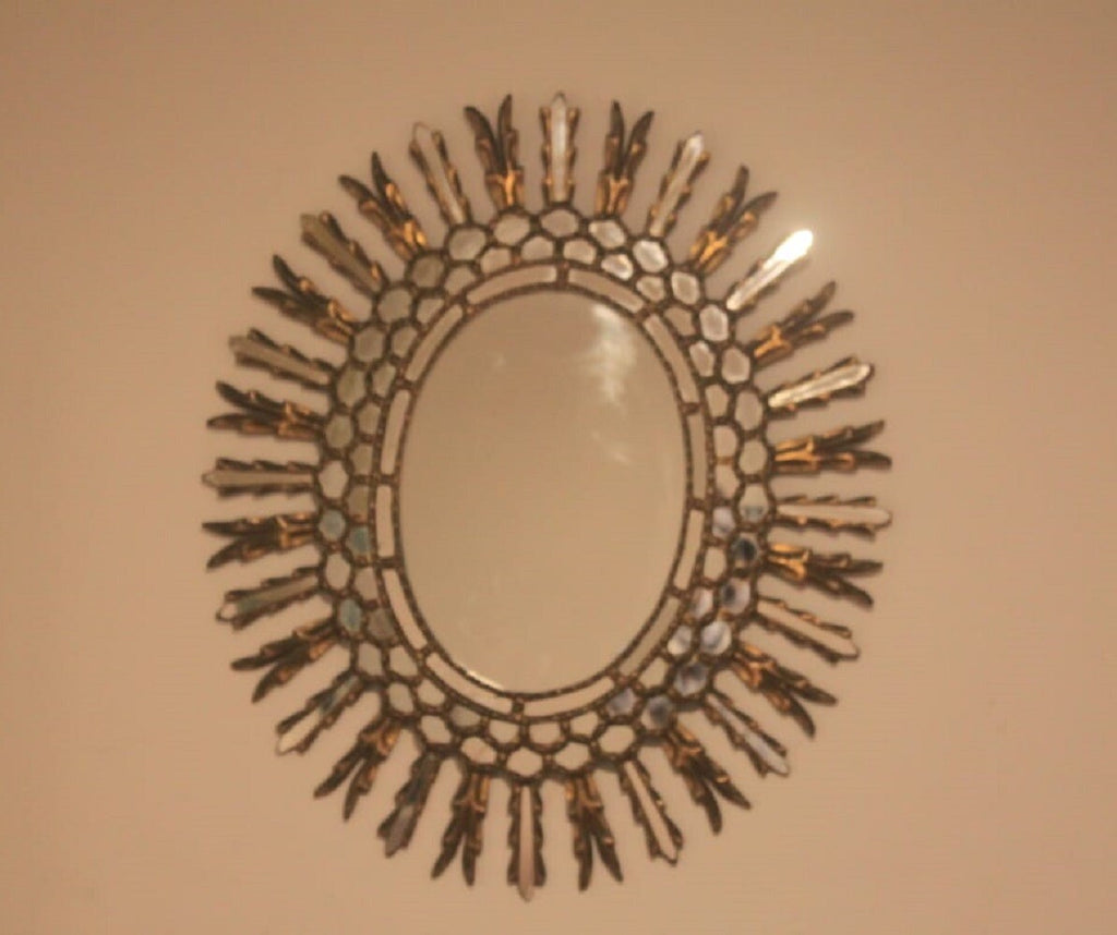 AMAZING Antique Stylish Gold Mirror Oval - Glazed style / Unique Piece A1