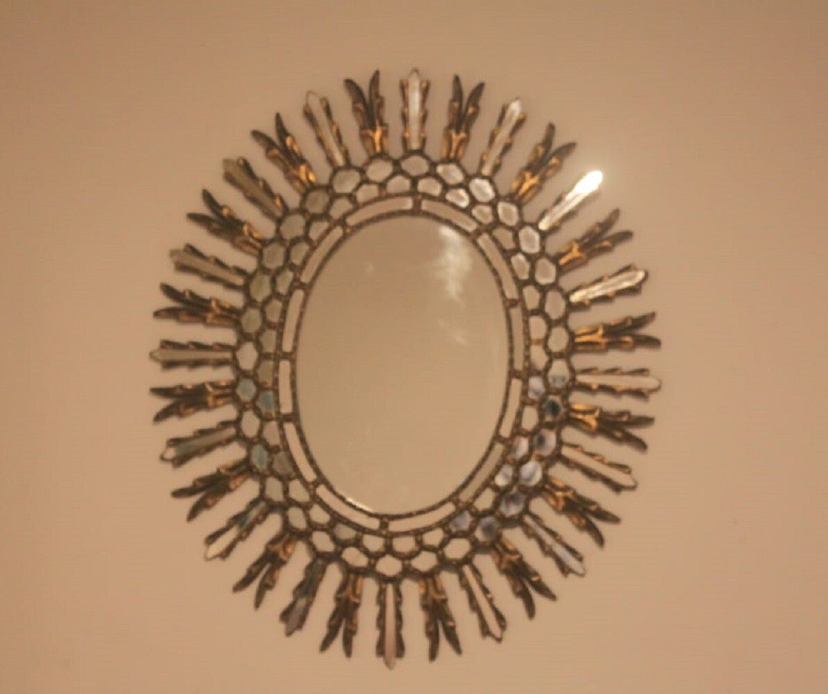 AMAZING Antique Stylish Gold Mirror Oval - Glazed style / Unique Piece A1