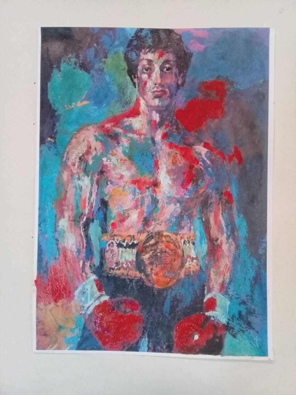 FINE Expressionism Leroy Neiman Silkscreen Cardboard / Rocky Boxing Art
