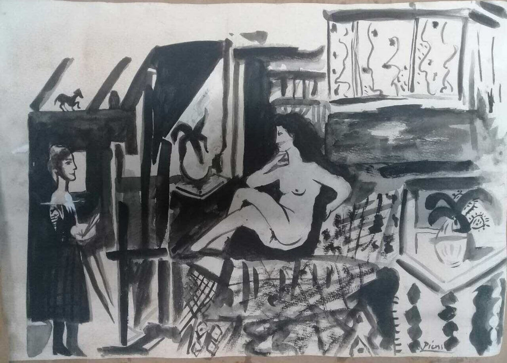 Antique Ink Painting - Signed: Picasso / Attributed to spanish master / A1