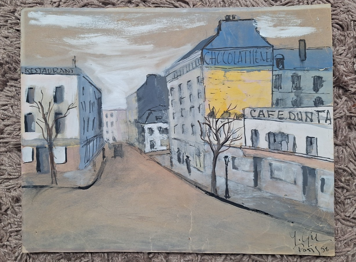 Original French Painting  / SIGNED 1958 - " Chocolathenel"