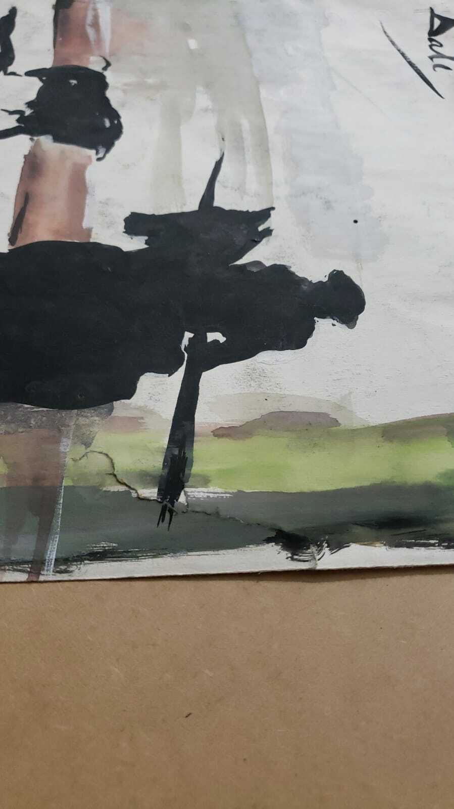 AFTER - Salvador Dalí -  Vintage Art Bull - Oil  Paper - Super Rare / Style of 