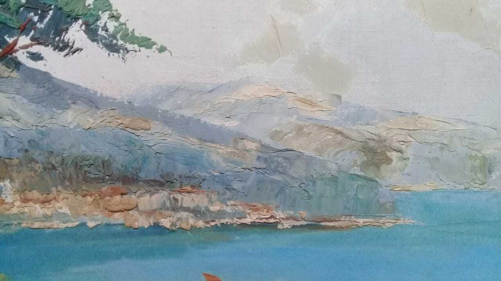 FINE European Antique Oil Canvas Painting / French Coast - Signed : Marcelli 