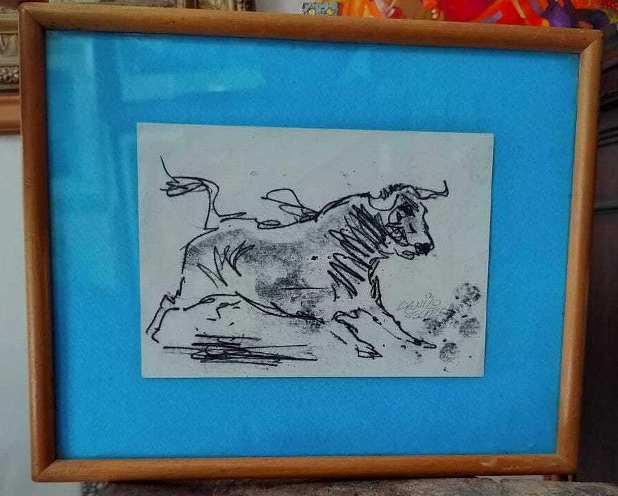 Danilo Sevilla (1934) - Bull carbon drawing on paper / signed / Amazing 