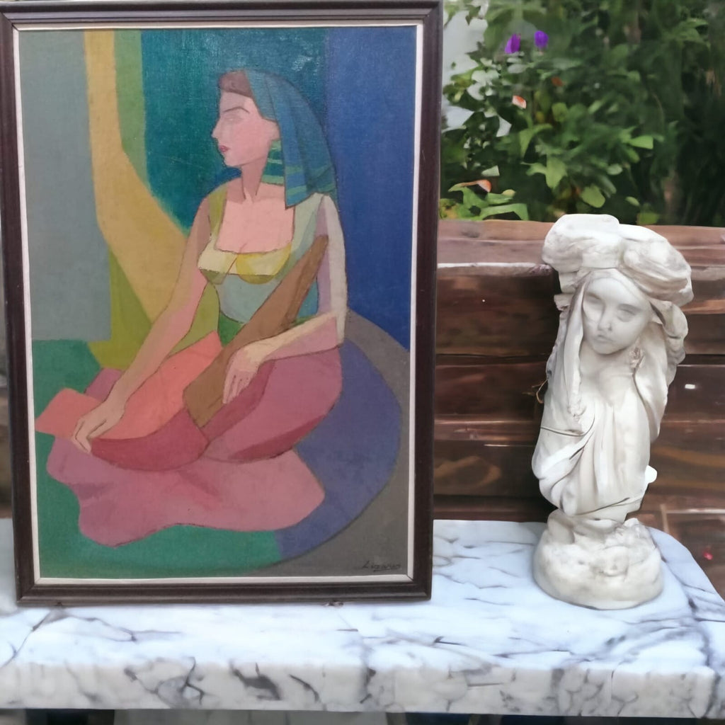 Contemporary Fine Cubist "Luis Lizares" Oil Canvas Painting 1970 "Ñusta" UNIQUE