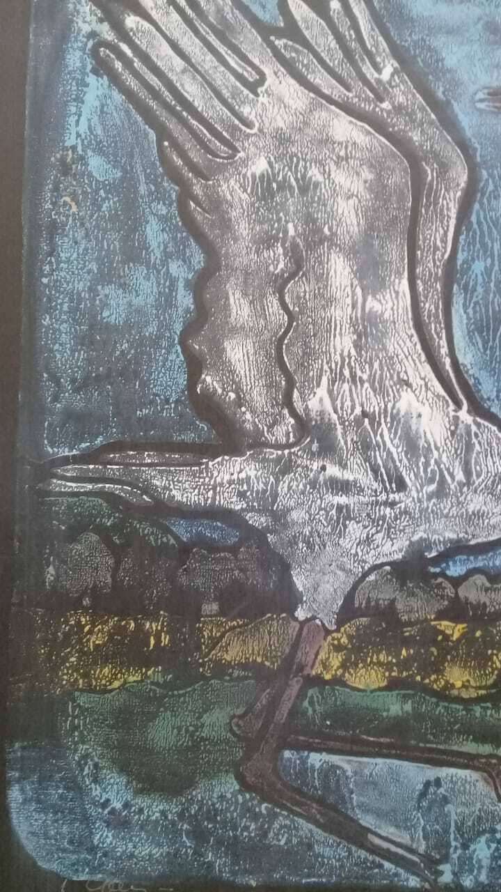 FINE Antique Painting Pastel 1987 / Signed / cardboard added to a chipboard