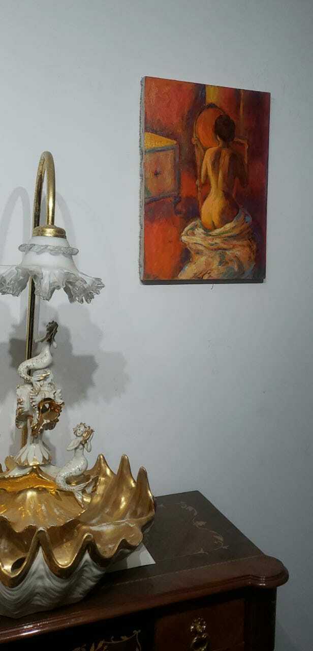 FINE Oil painting Nude - " Woman naked on his back" Nice Piece - Vintage