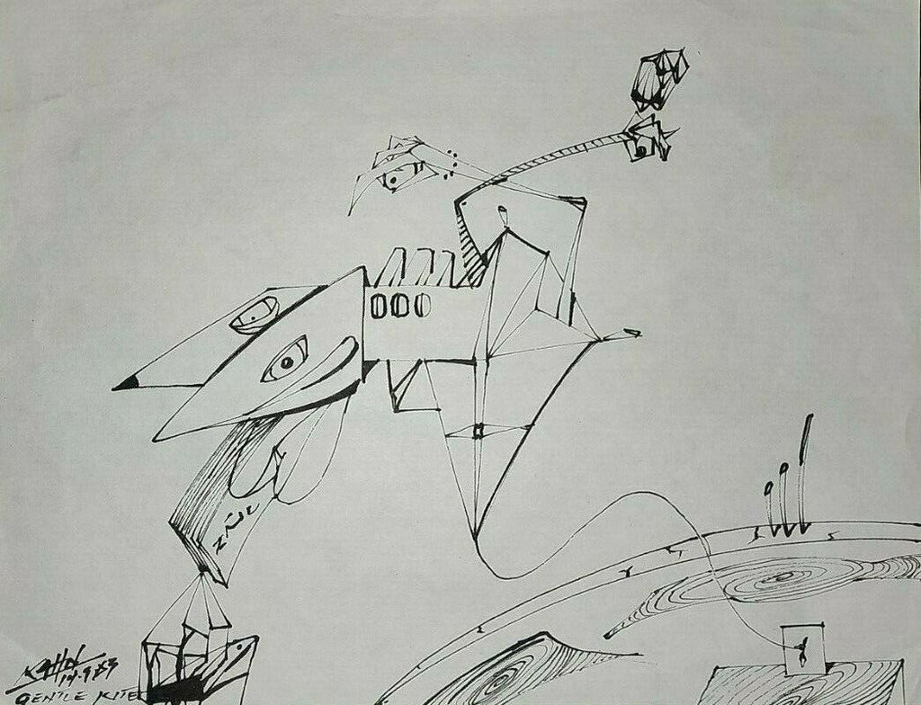 FINE: KAHN 1983 - Ink on Cardboard / Surrealist Art - Super Rare / Amazing Piece