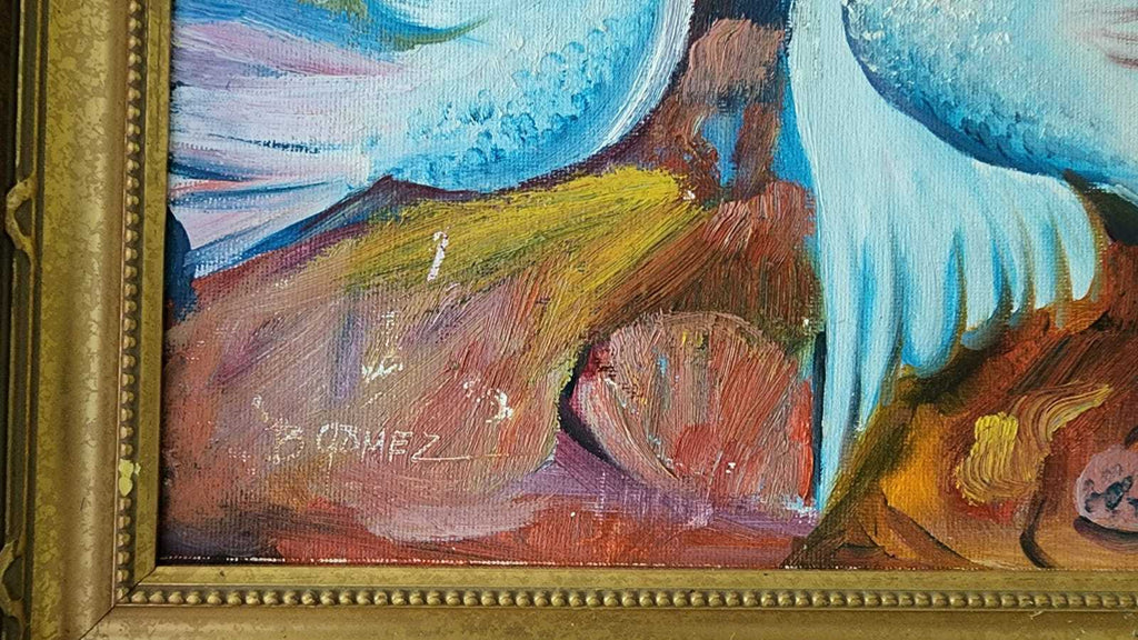 Benigno Gomez (1934 - 2017) - Oil Painting "Pigeons" Signed COA