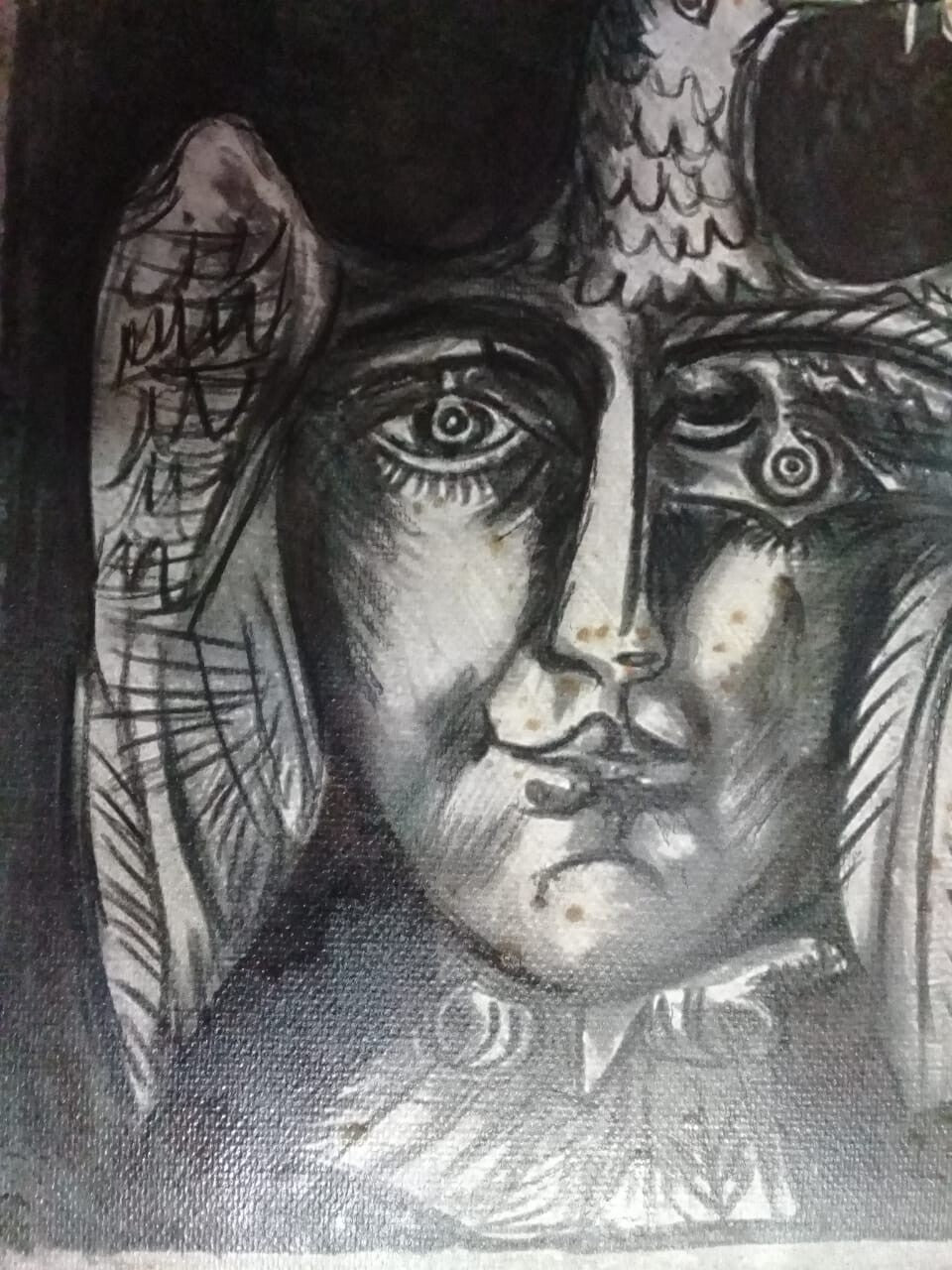 AWESOME painting by Pablo Picasso - Handmade Black & White / Cardboard / Signed