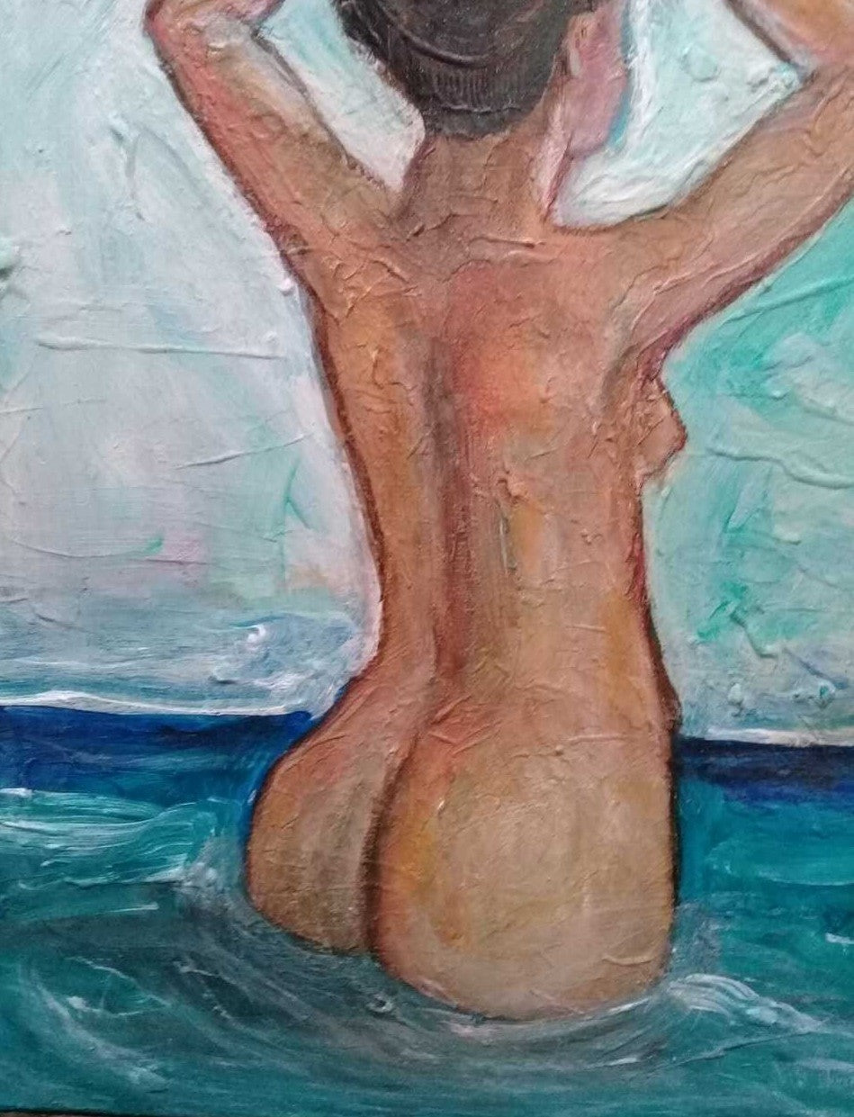 FINE Amazing Oil canvas signed: Balthus / woman bathing on the beach