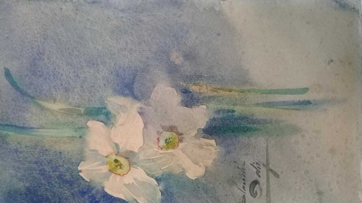 FINE Amazing Flowers Antique Painted -  Oil on Cardboard paper  - Signed 