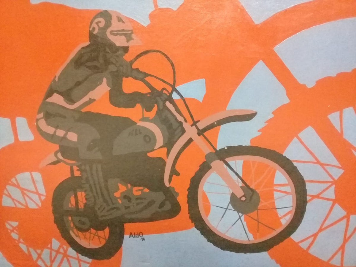 Evel Knievel - Contemporary Pop Art  1976 - Oil Canvas Painting "Extasis"