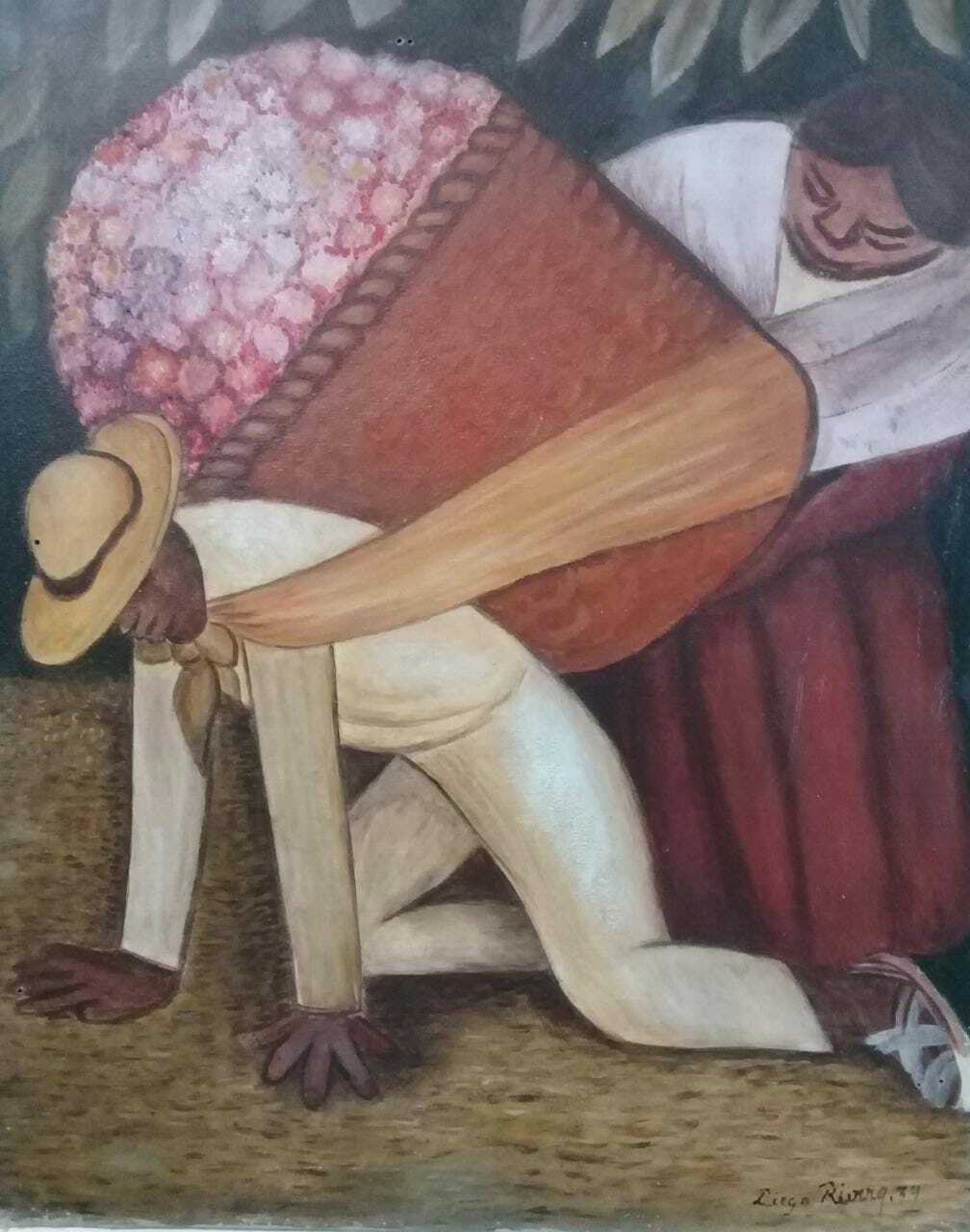 "Style of" Diego Rivera - Antqiue Oil canvas painting / Signed / FINE ART