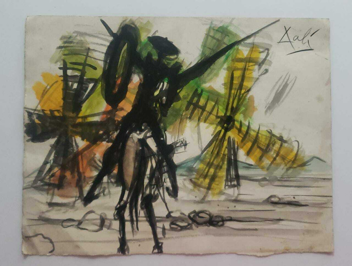 FINE ART: Salvador Dalí - Rare Quichotte « Moulins à vent » / Watery Technique 