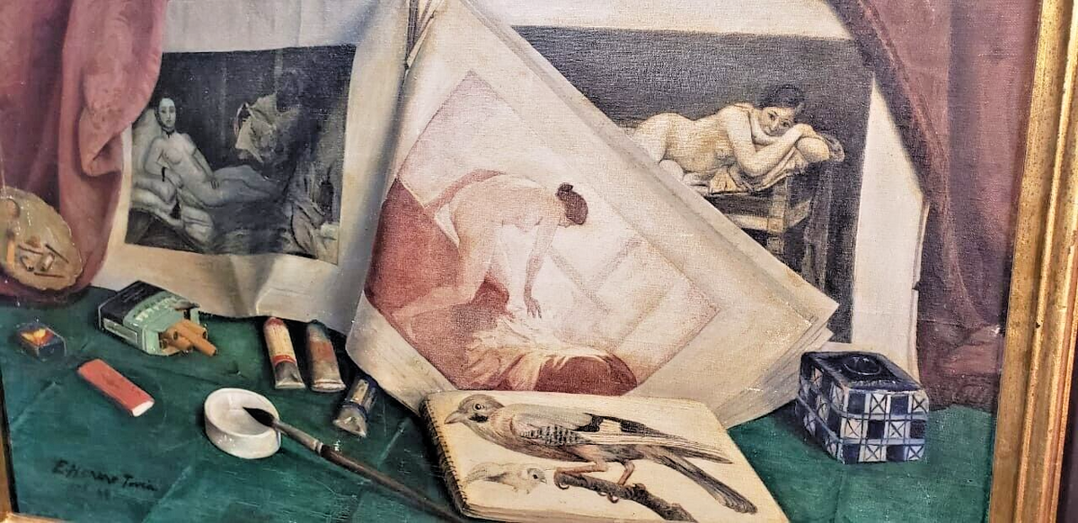 ORIGINAL 1940's  Hyperrealism / OIL CANVAS Painting  By E. HERRERO