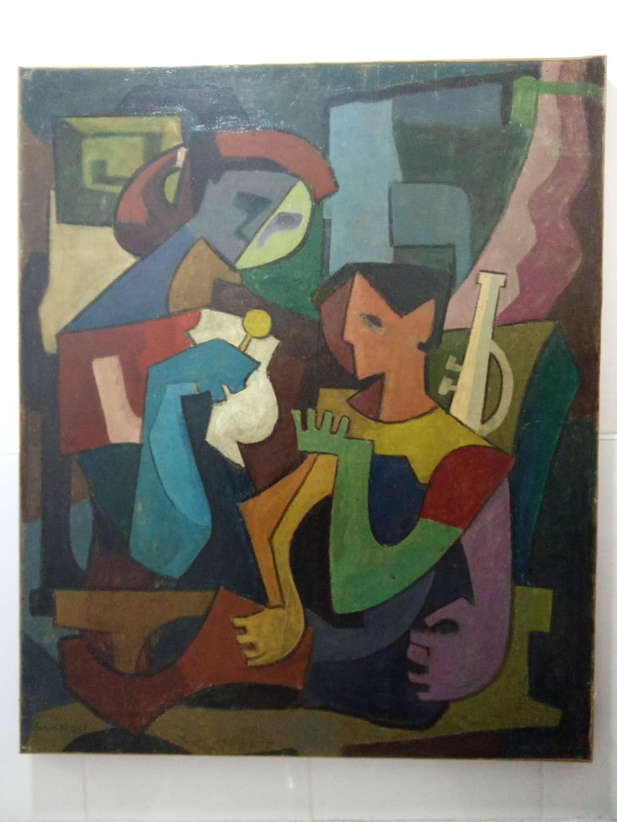 ORIGINAL Cubist Oil Canvas Painting - Signed by SAGASTEGUI 1960s