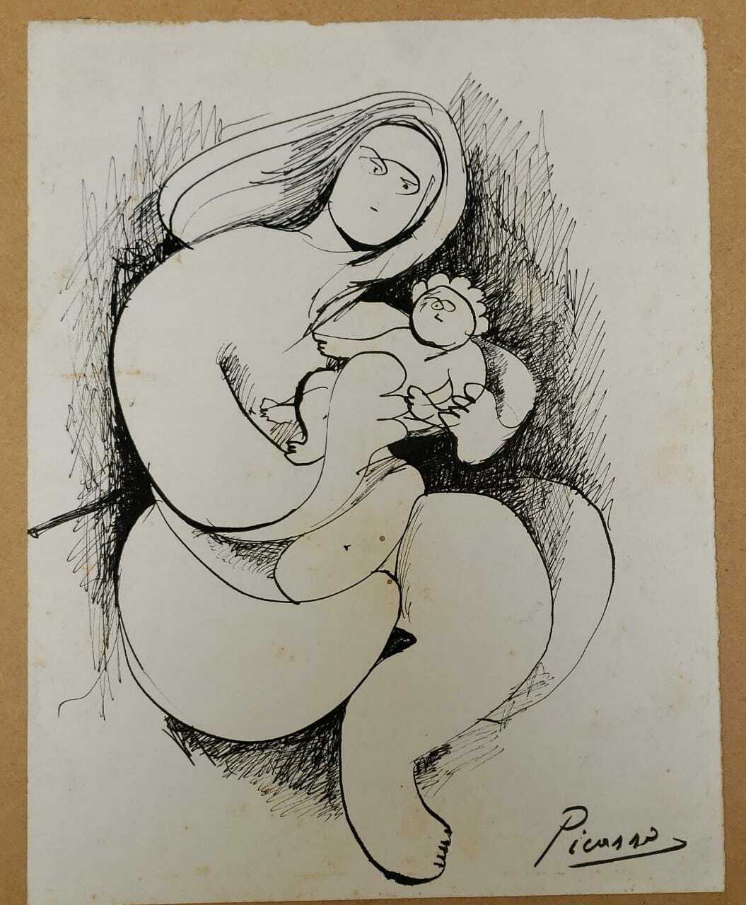 Pablo Picasso "Maternité" / INk & Wash Technique / Signed  / Very rare / Unique