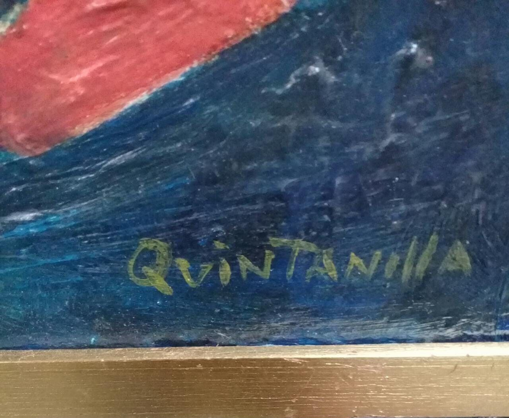 Fine ART: Antique Oil Canvas painting / París / Devil mask / Quintanilla, Signed