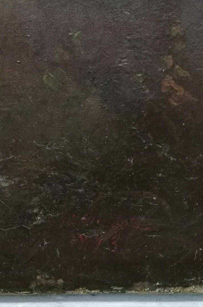 ORIGINAL Oil canvas painting : Landscape , Signed 1893 - Very rare / Style Corot