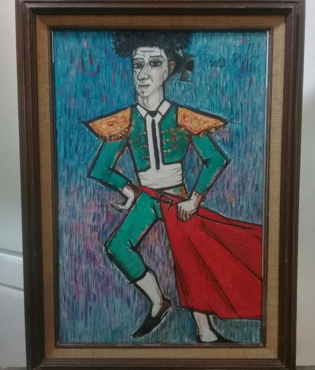 Style of Bernard Buffet - Oil Canvas " Toreador" Portrait 1989 Signed