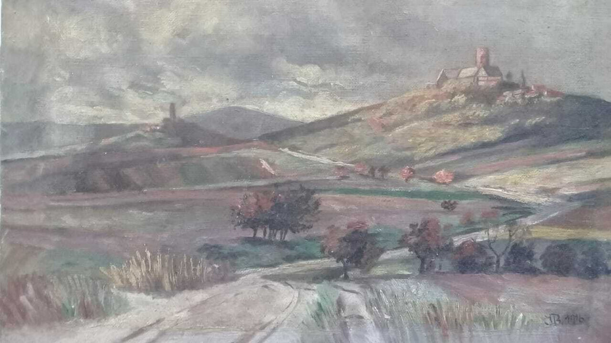 ORIGINAL: FINE ART - Oil Canvas Painting /LANDSCAPE / Signed J.B 1916