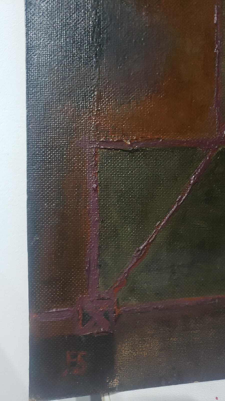 Antique Oil masonite Painting / Abstract expressionism / Old Artwork / Signed