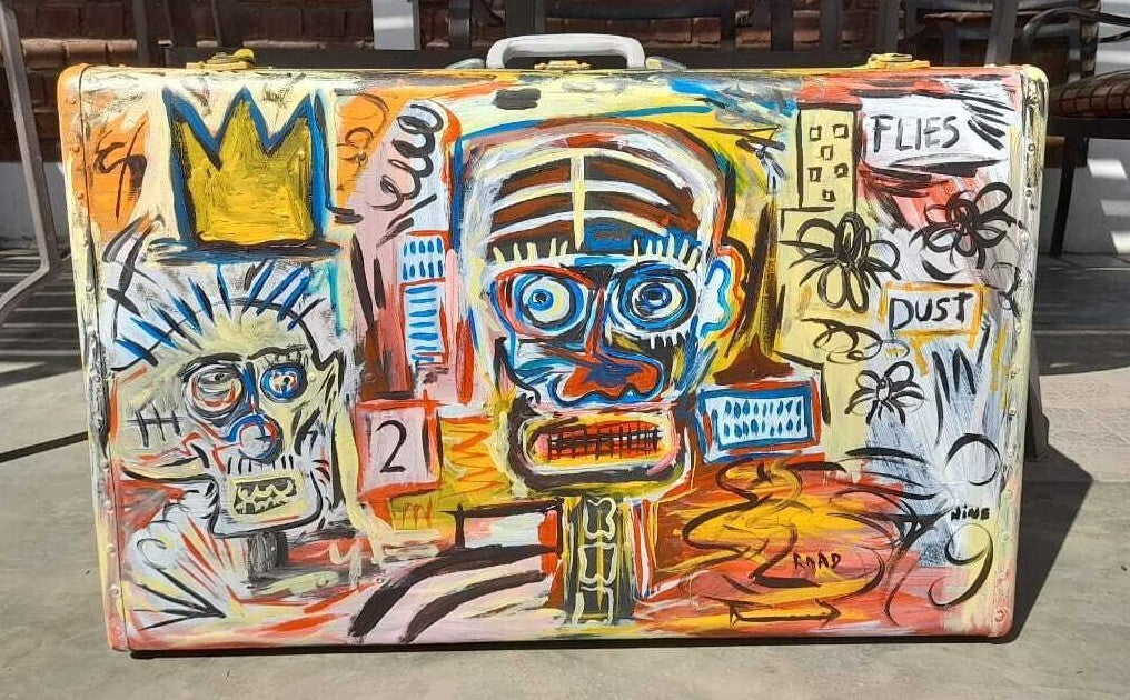 Style of Jean-Michelle Basquiat / Decorative Painting Metal Suitcase 1970s