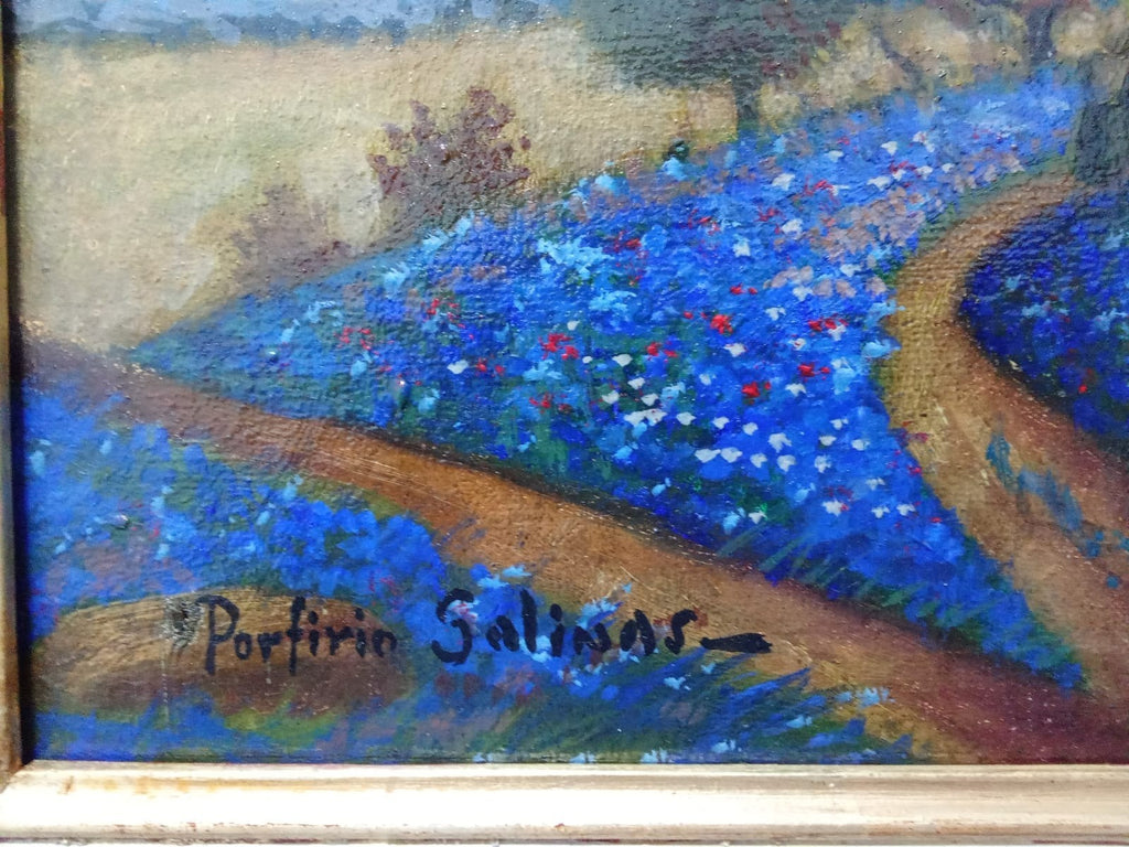 American Texas Master Porfirio Salinas (1910 - 1973) - "Bluebonnets" Oil canvas