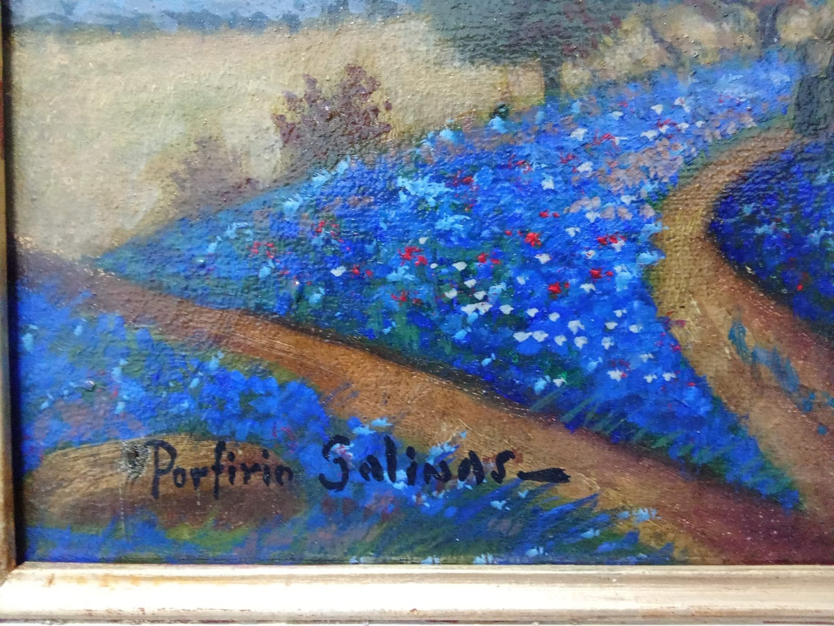 American Texas Master Porfirio Salinas (1910 - 1973) - "Bluebonnets" Oil canvas