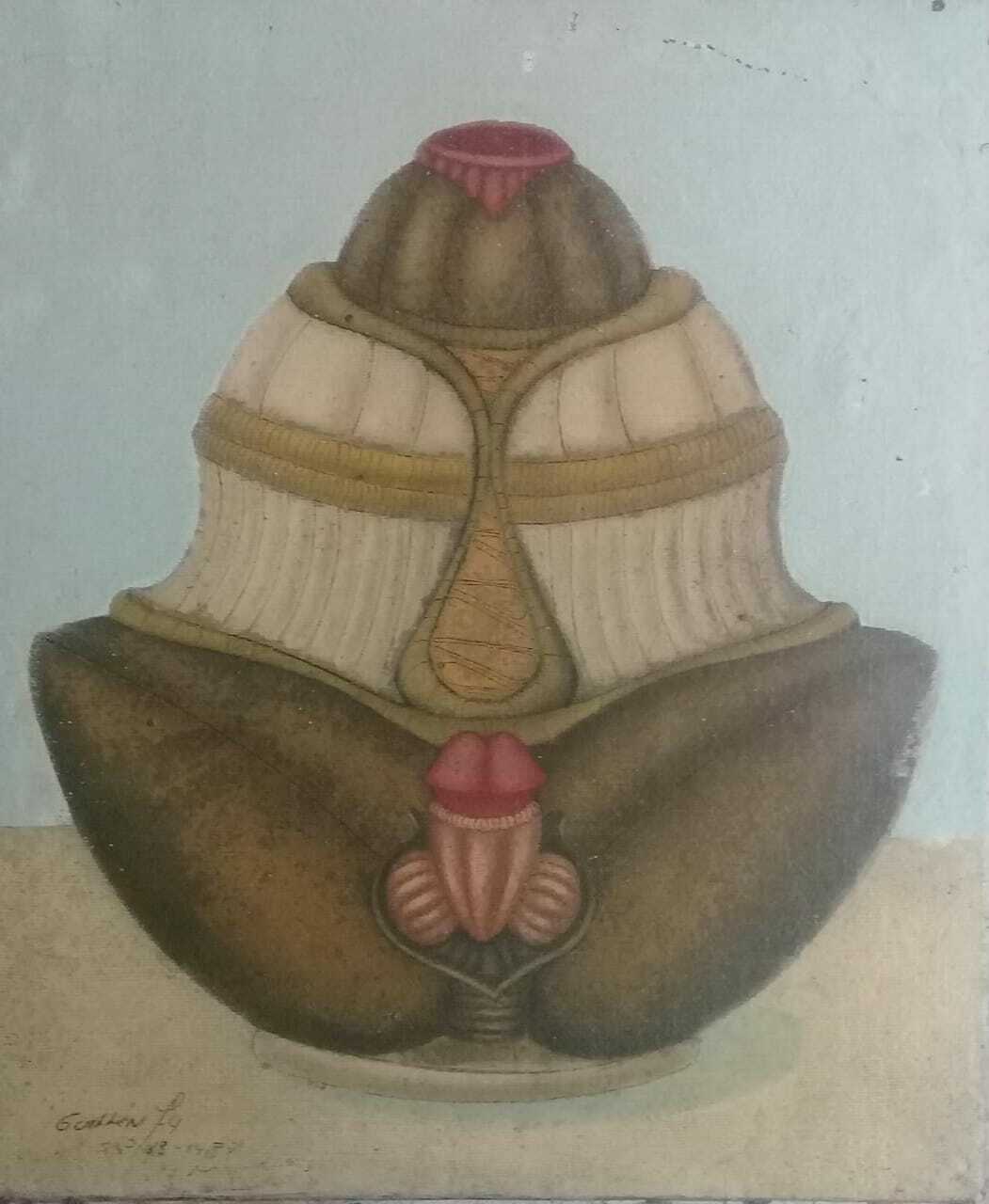 Antique Erotic Oil Canvas 1974 Signed "Guillen" - Amazing Surrealist Artwork