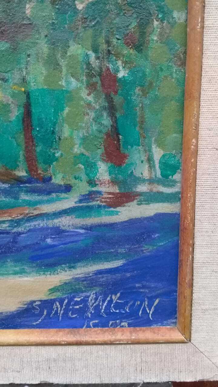 Antique Painting "In the Style Of"  Sam Newton-   Oil Canvas Landscape / Signed 