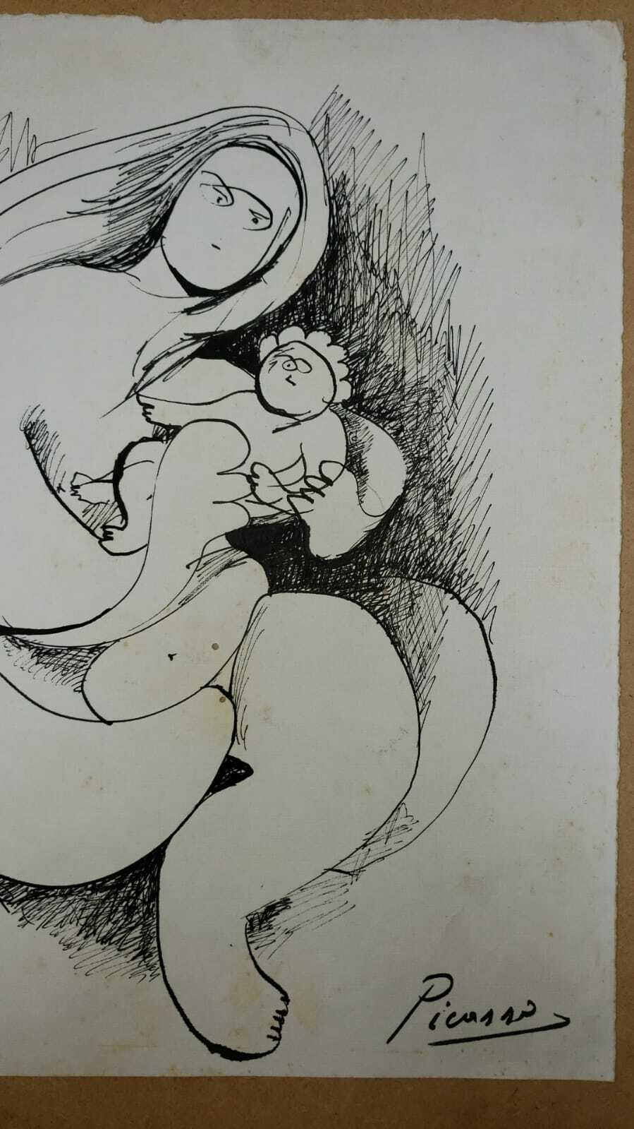 Pablo Picasso "Maternité" / INk & Wash Technique / Signed  / Very rare / Unique