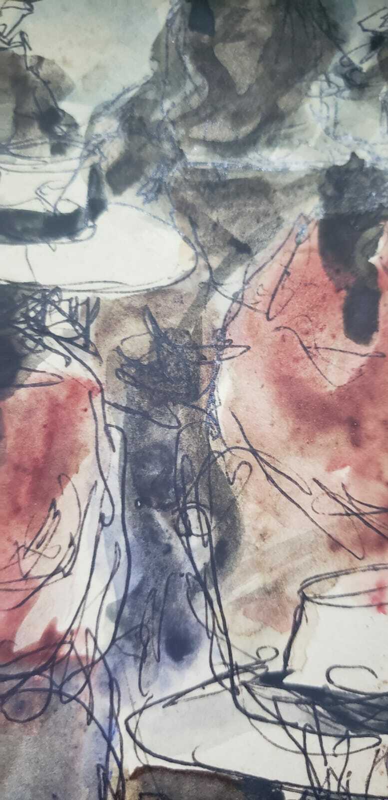 Antique Drawing Watercolor by Portocarrero - Original & Signed / Contemporary