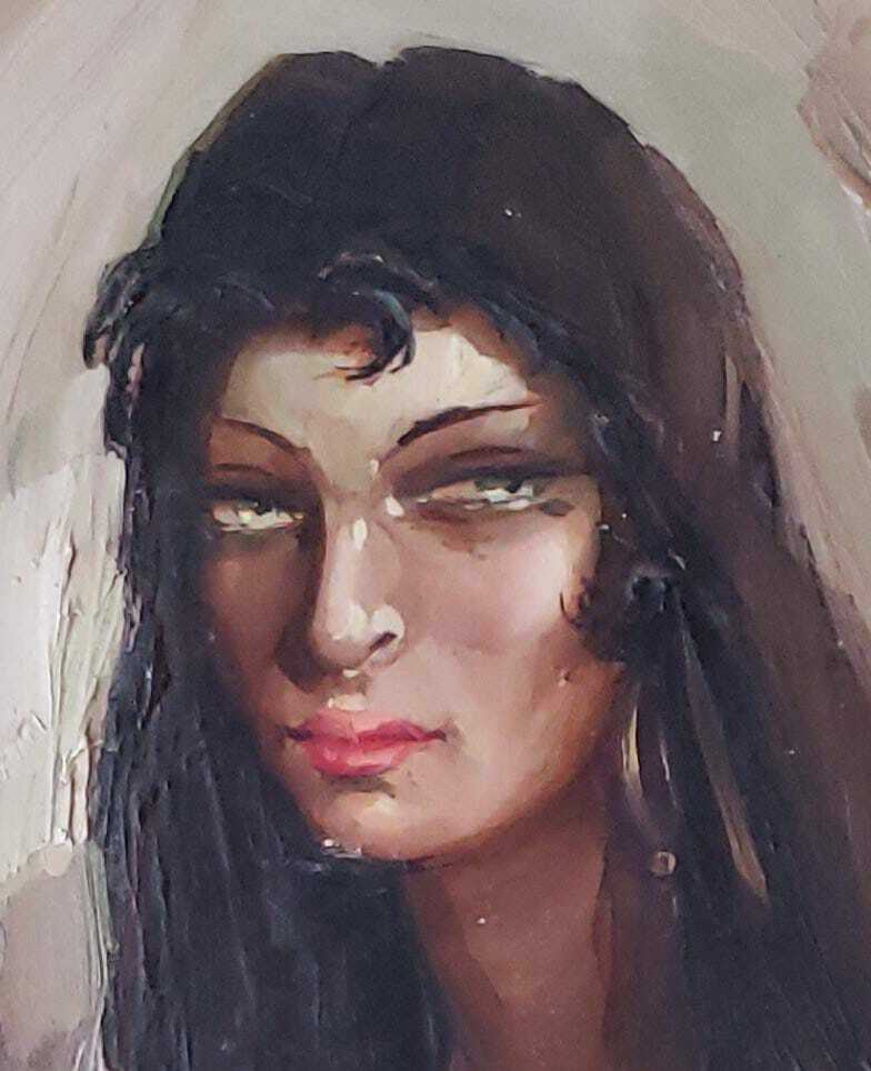 Antique Oil / Table Wood - Portrait "GITANA" - Signed by the artist -  ORIGINAL