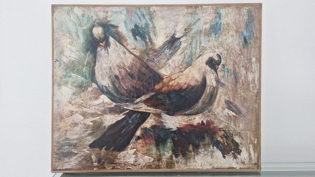 Columba Palumbus Oil Canvas Painting / Extraordinary Technique / Signed 1992